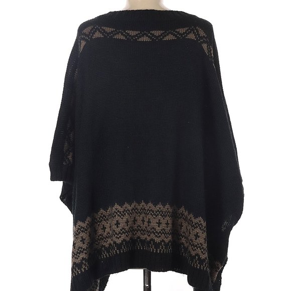 Tart Black Patterned Knit Poncho, One Size - Picture 2 of 2